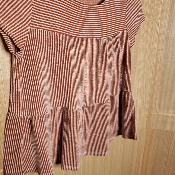 W5 Womens Orange White Striped Short Sleeve Knit Cropped Babydoll  Top Small - Picture 3 of 5